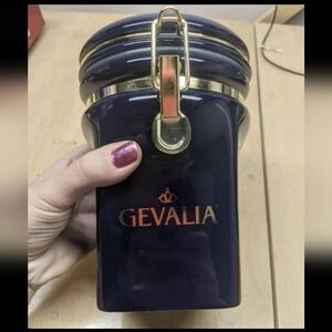 Blue and Gold Gevalia Airtight Coffee Canister